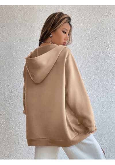 Altamira Unisex Bej Boston Baskı Kapüşonlu Hırka 001