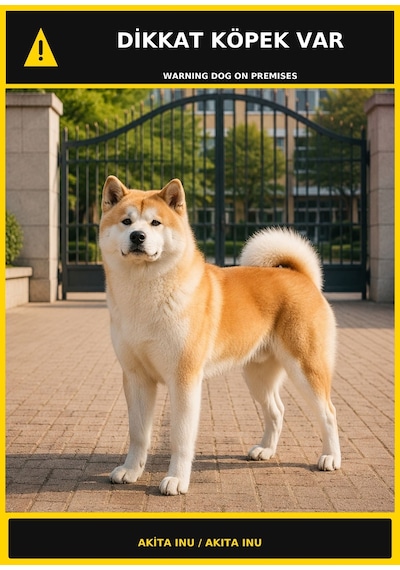 Dikkat Köpek Var Akita Inu Görselli Pvc Uyarı Levhası 21x30cm