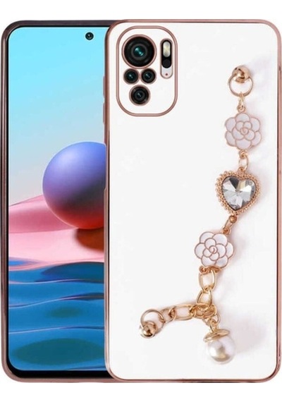 Xiaomi Redmi Note 10 Kılıf El Tutamaçlı Kamera Korumalı Zore Taka Silikon Kapak Beyaz