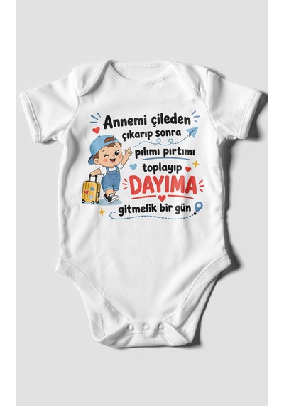 Morivokids Anneye Ve Dayıya Özel Kısa Kollu Bebek Body %100 Pamuk Zbn153-kk Beyaz
