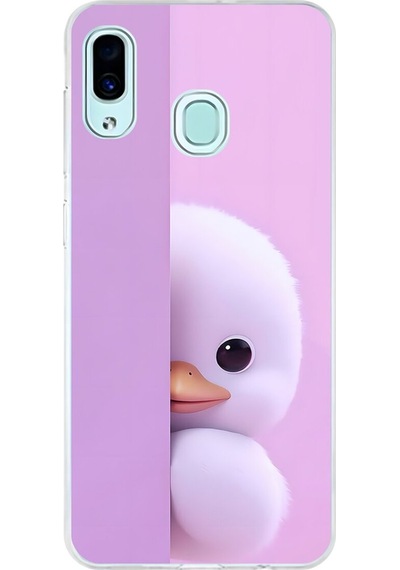 Samsung Galaxy A30 Uyumlu Şeffaf Kılıf 3 Peluş Ördek Tasarımlı