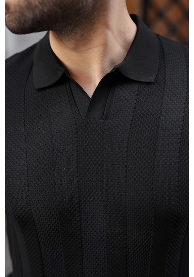 Madmext Siyah Regular Fit Polo Yaka Triko Erkek Kazak E7509