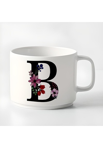 Duble Türk Kahvesi Fincanı Espresso B Baş Harf Küçük Kupa 180 Ml Beyaz