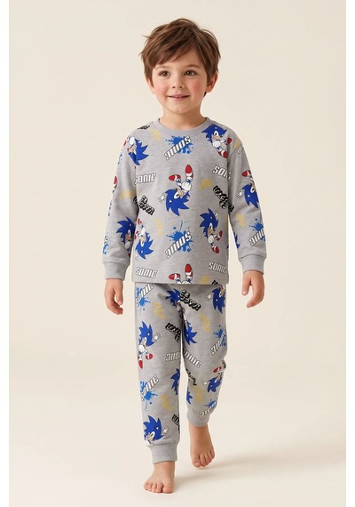 Zuzunga The Hedgehog Super Sonic Desenli %100 Pamuk Gri Renk Erkek Çocuk Pijama Takımı