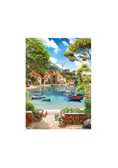 Göl Manzaralı Evler Ve Sandallar Art Mdf Poster 35cm X50cm
