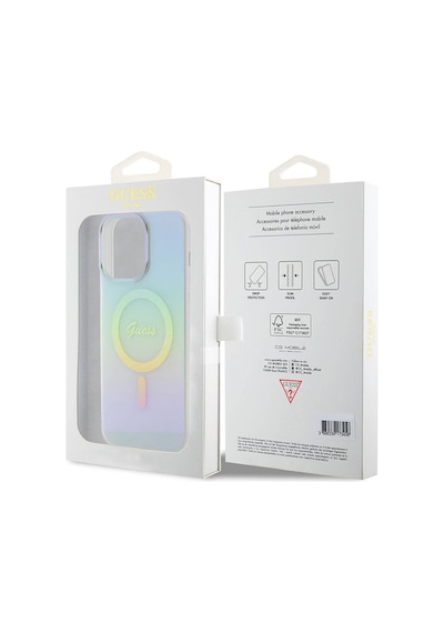 Apple Uyumlu iPhone 15 Pro Kılıf Guess Lisanslı Magsafe Şarj Özellikli Yazı Logo Iridescent Siyah