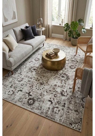 Raschel Carpet Premium Bohem Yikanabilir Leke Tutmaz Modern Antik Özel Seri Kaymaz Taban Halı Rcantık Halı Bej