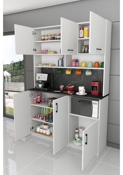 Asra Trend Kahve Köşesi KAHVE03 %100 MDF Çok Amaçlı Mutfak Dolabı Beyaz - Royal Mermer