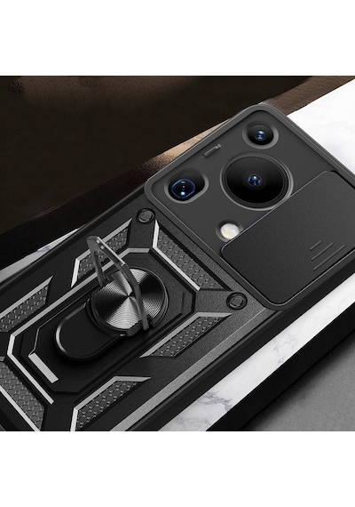 Huawei Pura 70 Ultra Kılıf Magnetik Standlı Kamera Korumalı Sürgülü Vega Kap Mavi Mavi