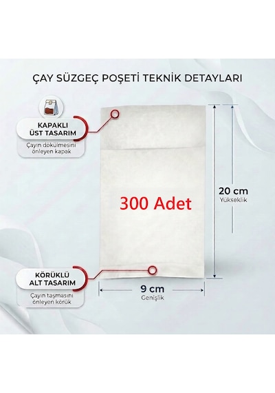300 Adet Demlik İçi Çay Filtresi Körüklü Kapaklı Çay Süzgeci Boş Demlik Poşeti Bonesi 9x20 Cm 300 Lü Bitki Kış Çay Demleme