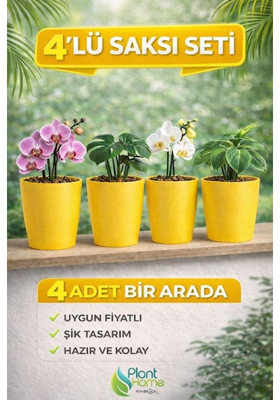 Dekoratif Sarı Orkide Saksısı - 4 Adet Set  -12 Pot Üretim Saksısına Uygun Kaliteli Ürün