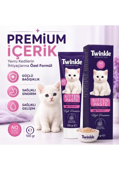 Twinkle Kitten Kedi Malt Macunu 100 Gr - Yavru Kediler İçin Vitaminli Malt - Sindirim Ve Gelişim Desteği - Taurinli Tamamlayıcı Yem