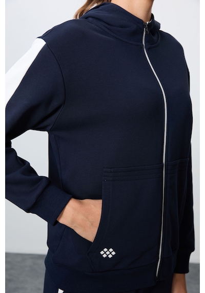 Tommy Life İndigo Kompakt Pamuklu Kalın Pürüzsüz Dokulu Kapüşonlu Oversize Fit Kadın Eşofman Takım - 95343 Indıgo