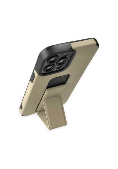 Apple iPhone  Uyumlu  12 Pro Max Kılıf Mega Standlı Silikon - Gold