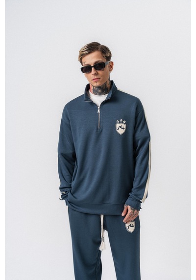 Respire Erkek Şerit Detaylı Yarım Fermuarlı Modal Sweatshirt Petrol
