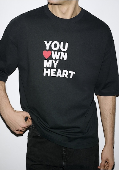 Mavi - You Own My Heart Baskılı Siyah Tişört 0613253-71379 Siyah