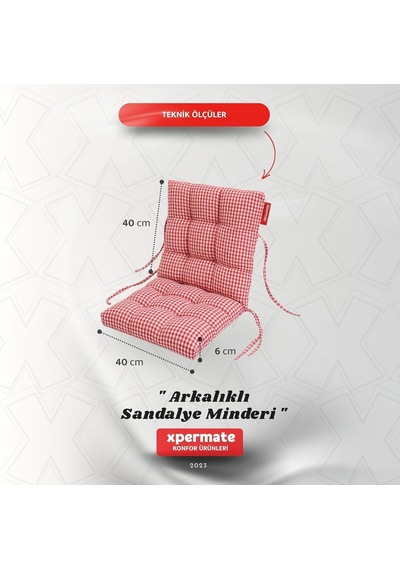 Xpermate Pötikare Arkalıklı Sandalye Minderi Bağcıklı Mutfak Balkon Bahçe Minderi Kırmızı Diğer