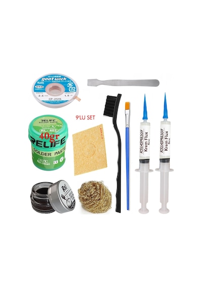 Relıfe Rl-402 Krem Lehim 183 C 40gr Havya Uç Temizleyici Seti Flux Lehim Toplama Cp-2515 Emme Teli Fırça Vs Set03
