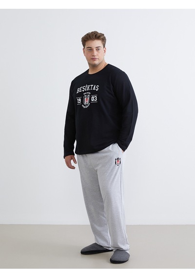 Lc Waıkıkı Siyah Büyük Beden Beşiktaş Baskılı Erkek Pijama Takımı