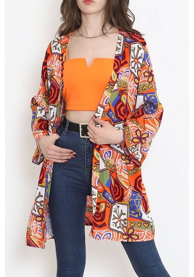 Desenli Kimono Turuncu - 1658.1095. Çok Renkli