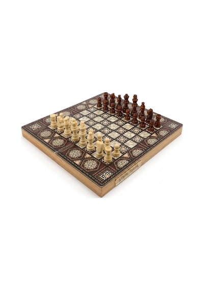 Kişiye Özel İsimli Lüks Ahşap Sedef Görünümlü 3ü 1 Arada Satranç Dama Tavla Kilitli Premium Set 34cm