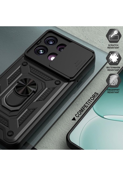 Caseonn Oppo Reno 16 F 5g Kılıf Sürgülü Kamera Korumalı Yüzüklü Mıknatıslı Tank Kapak Siyah