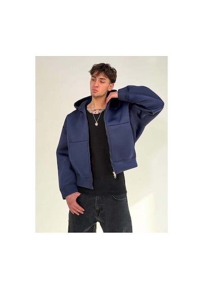Zaee Oversize Scuba Zipp Hoodie Kobalt Mavi