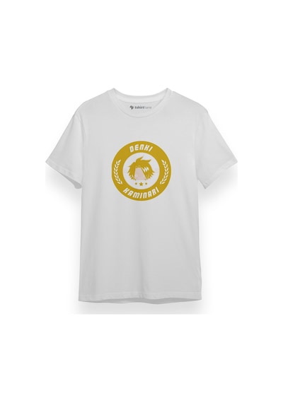My Hero Anime Denki Kaminari Minimal Logo Beyaz Kısa Kol Erkek Tshirt 001