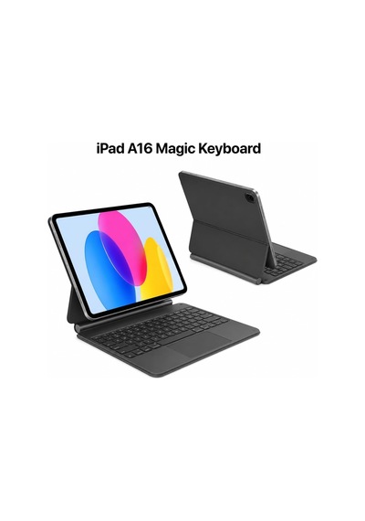 Apple iPad Uyumlu  11 A16 11.nesil/10.nesil 2022/2025 İçin Uyumlu X8 Magic Touchpad Işıklı Türkçe Q Klavyeli Kılıf A3355 A3354 Beyaz
