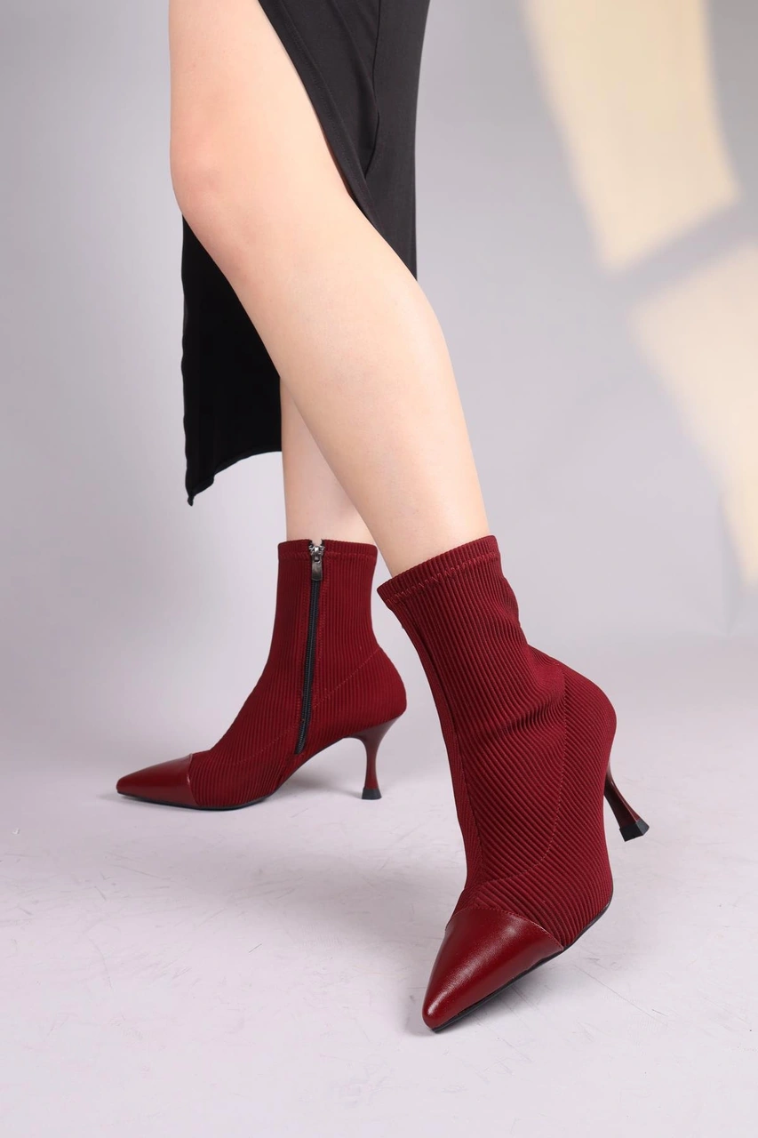 Virrey Cilt Garnili Strech Topuklu Bot Bordo-8395 Bordo