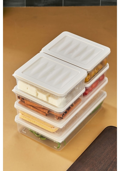 Multi Box 6 Parça 2 Farklı Boy Saklama Kabı Seti - Dondurucu & Mikrodalga Uyumlu Krem