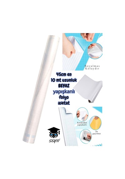 45 Cm X 10 Metre Yapışkanlı Rulo Folyo Asetat Beyaz Dc-fix