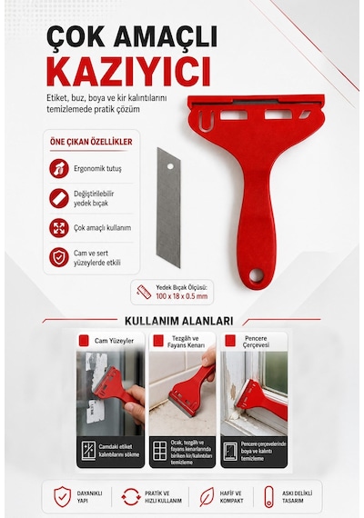 Cam Ocak Temizleme Kazıyıcı Jiletli Cam Kazıma Aparatı Seramik Ocak Temizlik Aparatı