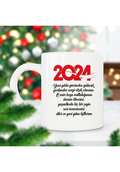 2024 Yeni Yılda Başarılar Seninle Olsun Yılbaşı Hediyesi Baskılı Kupa Bardak Çok Renkli