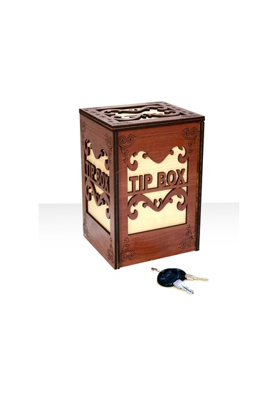 Ahşap Tip Box Bahşiş Kutusu Anahtarlı Kilitli Kahverengi