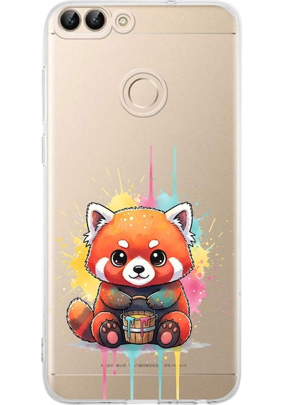 Huawei P Smart 2018 İle Uyumlu Splash Tilki Tasarımlı Şeffaf Silikon Kılıf Şeffaf