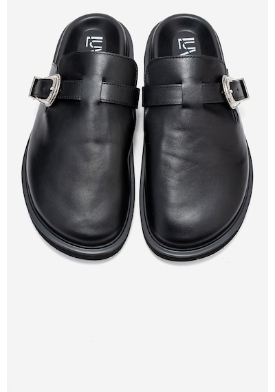 Luvishoes Luvi Shoes Vesta Siyah Cilt Tokalı Hakiki Deri Kadın Burnu Kapalı Terlik Siyah