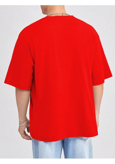 Basic Süprem T-shirt - Kırmızı Oversize Bisiklet Yaka Tişört Kırmızı-78234