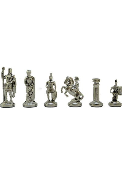 Gifthome Orta Boy Metal Roma İmparatorluğu Satranç Takımı Parlak Ve Rustik Desenli Sandıklı Mdf Tahtası 36x36x6 Cm.