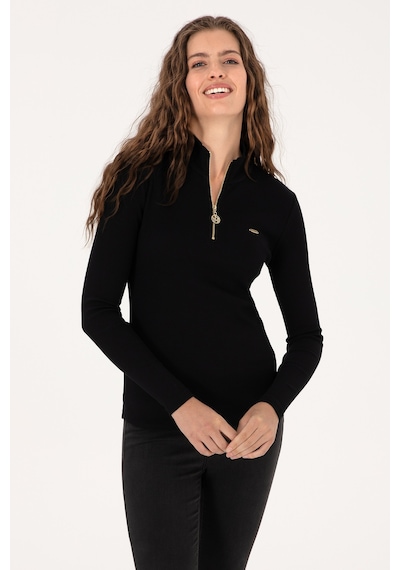 U.S. Polo Assn. Kadın Siyah Fermuarlı Dik Yaka Sweatshirt 50313564-VR046