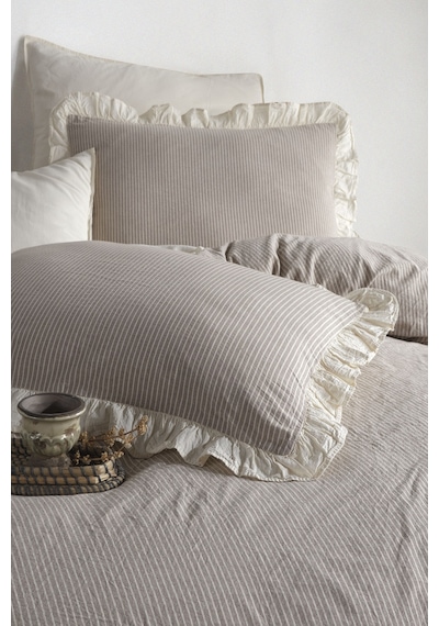 Macas Home Ruffle %100 Pamuklu Fırfırlı Ipliği Boyalı Ekru
