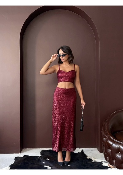 Verymoda Pullu Etek F1977 Bordo