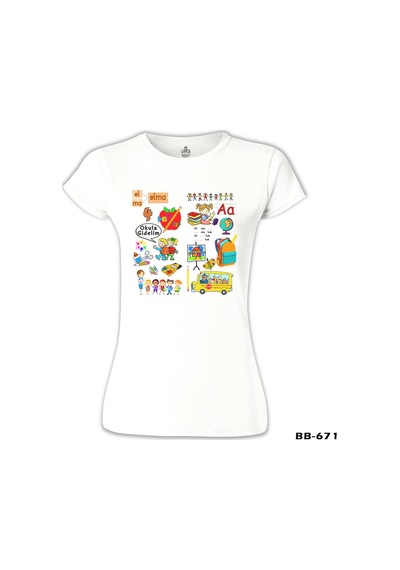 İlkolkul - Alfabe Beyaz Kadın Tshirt 001