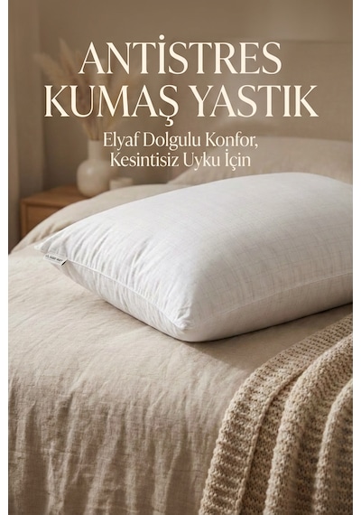 Antistres Kumaş Elyaf Dolgulu Yastık Dikdörtgen Beyaz Rahat Uyku Yastığı 50x70 Cm 800gr Beyaz