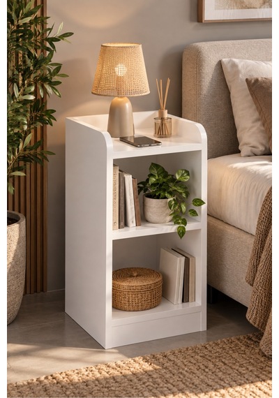 Sulorahome Beyaz Komodin Ve Dekoratif Kitaplık