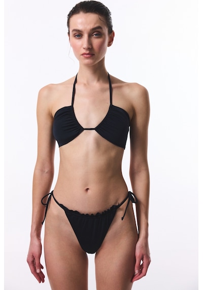 Penti Siyah Super Frill Bağlamalı Düşük Bel Bikini Altı Siyah
