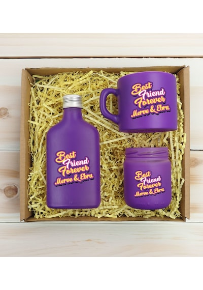 Bk Gift Kişiye Özel İsimli Dtf Best Friend Temalı Mor Kahve Fincanı & Kolonya & Mum Hediye Seti-3, Arkadaşa Hediye, Doğum Günü Hediyesi Kobitmeyencom3