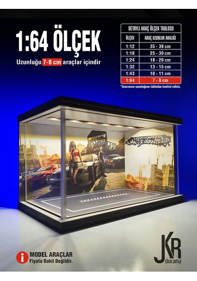 Most Wanted V1 Diecast Led Işıklı Akrilik Korumalı Stand/diorama 1:64 Ölçek