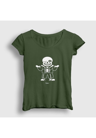 Presmono Kadın Sans Undertale T-shirt Haki