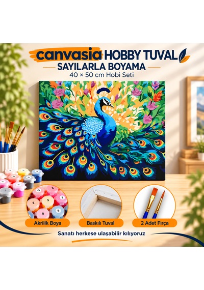 Sayılarla Boyama Numaralı Tuval Seti Boya Fırça Dahil 40x50 Cm Tavus Kuşunun Rüyası